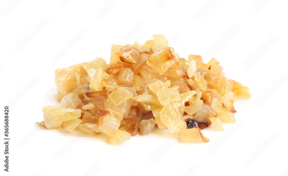 Pile of tasty fried onion isolated on white Pile of tasty fried onion isolated on white