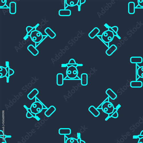 Green line All Terrain Vehicle or ATV motorcycle icon isolated seamless pattern on blue background. Quad bike. Extreme sport. Vector Illustration.