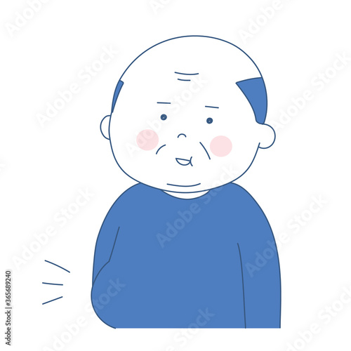 Elderly man having a pot belly. Two-tone vector illustration isolated on white background.