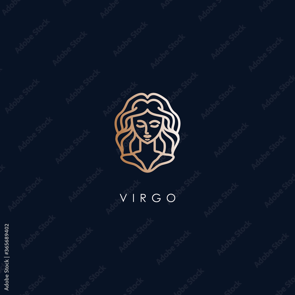 Virgo Zodiac Logo Design With Luxury Gold Colour. Virgo Zodiac Logo Template. Modern Design. Flat Logo. Vector Illustration Virgo Zodiac Logo Design With Luxury Gold Colour. Virgo Zodiac Logo Template. Modern Design. Flat Logo. Vector Illustration