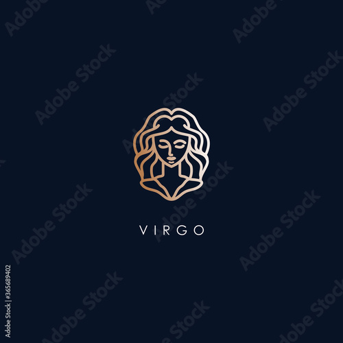Virgo Zodiac Logo Design With Luxury Gold Colour. Virgo Zodiac Logo Template. Modern Design. Flat Logo. Vector Illustration
