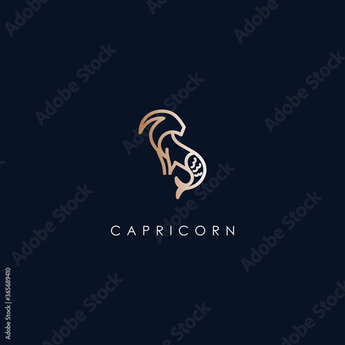 Capricorn Zodiac Logo Design With Luxury Gold Colour. Capricorn Zodiac Logo Template. Modern Design. Flat Logo. Vector Illustration