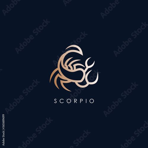 Scorpio Zodiac Logo Design With Luxury Gold Colour. Scorpio Zodiac Logo Template. Modern Design. Flat Logo. Vector Illustration