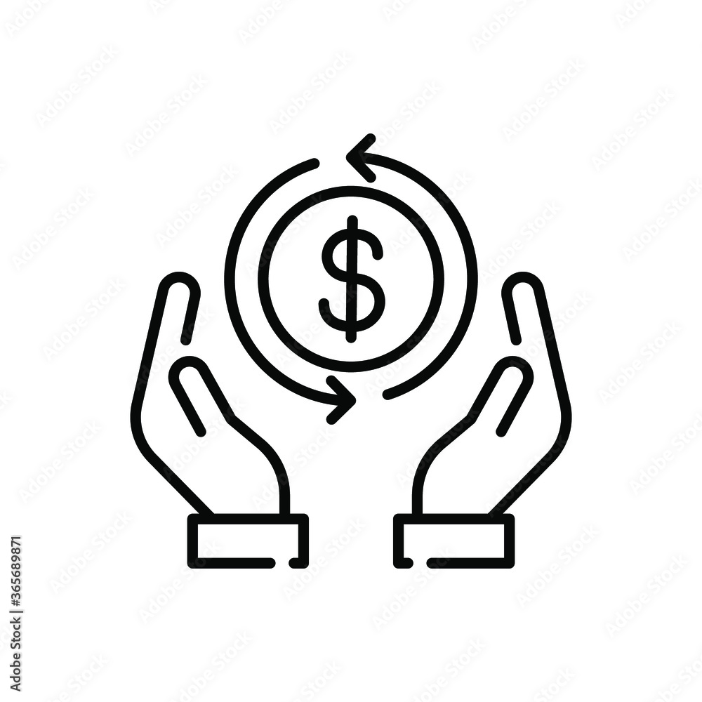 Cashback icon, return money. salary Exchange, hand holding dollar. Financial investment icon. Money back refund. Simple pictogram Thin line silhouette Vector illustration Design on white background EP Cashback icon, return money. salary Exchange, hand holding dollar. Financial investment icon. Money back refund. Simple pictogram Thin line silhouette Vector illustration Design on white background EP