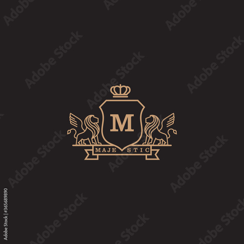 Coat Of Arms Lion Majestic Logo With Luxury. Icon.  Vector Illustration