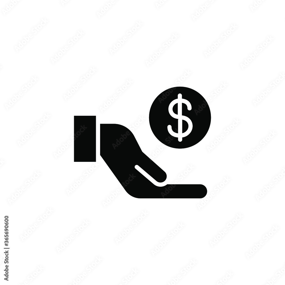 Save money icon, salary money, simple one hand holding dollar coin for give donation, pay charity, payment invesment. financial wealth Stroke solid vector illustration design, white background. EPS10 Save money icon, salary money, simple one hand holding dollar coin for give donation, pay charity, payment invesment. financial wealth Stroke solid vector illustration design, white background. EPS10