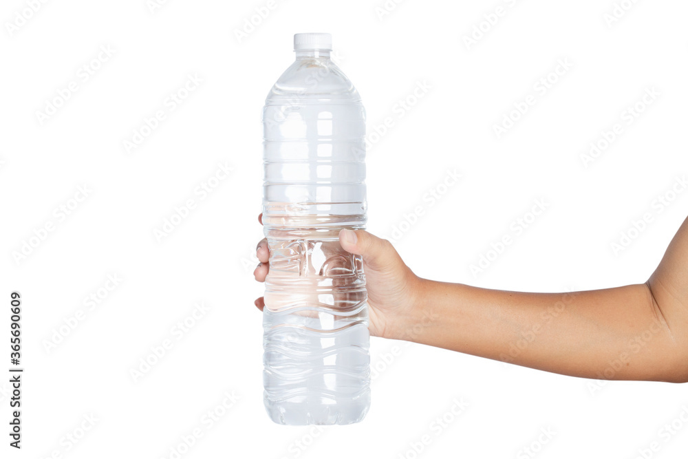 Hand holding water bottle isolated on white background. Hand holding water bottle isolated on white background.