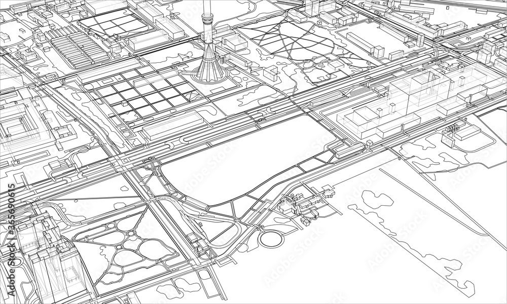 Outline city concept. Wire-frame style