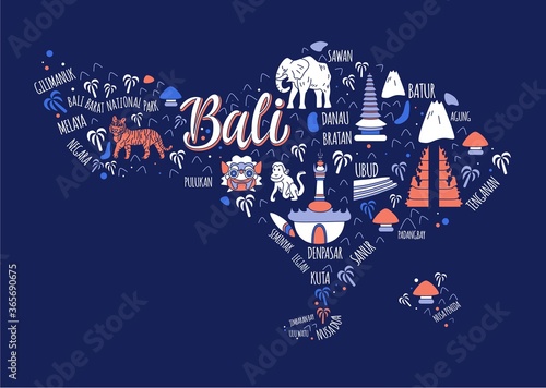 Bali vector map in doodle style