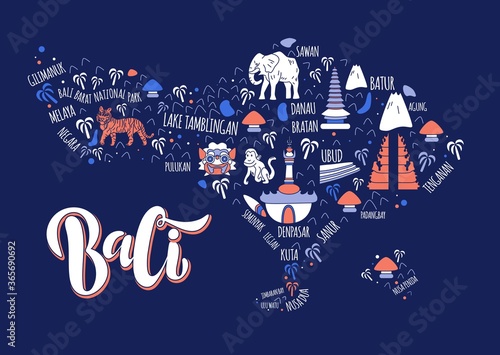 Bali vector map in doodle style