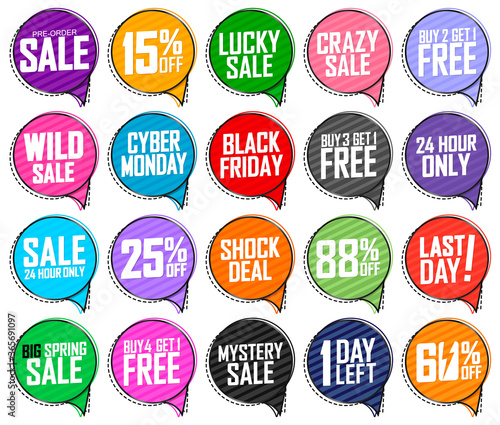 Set Sale speech bubble banners design template, discount tags, vector illustration