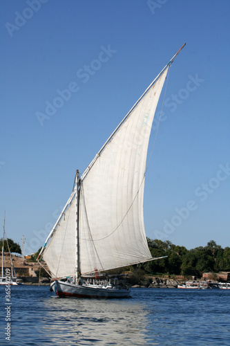 Sailing on the Nile with traditional river sailing ships photographed in daylight