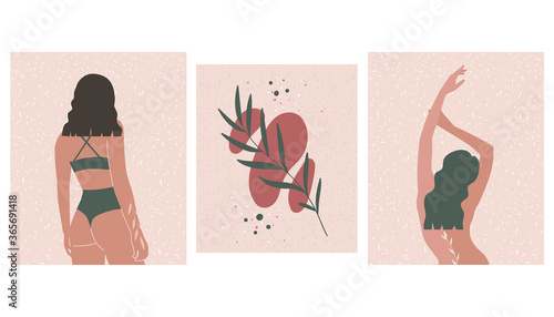 Modern posters with abstract women. Minimalism. Art. Vector illustration in pastel colors. © Zefirka