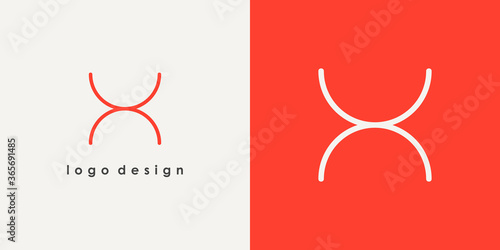 Abstract Initial Letter X or H Logo. Red Geometric Rounded Line Style isolated on Double Background. Usable for Business and Branding Logos. Flat Vector Logo Design Template Element