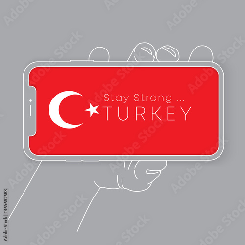 Hand holding smartphone with national flag and encouraging message : Vector Illustration