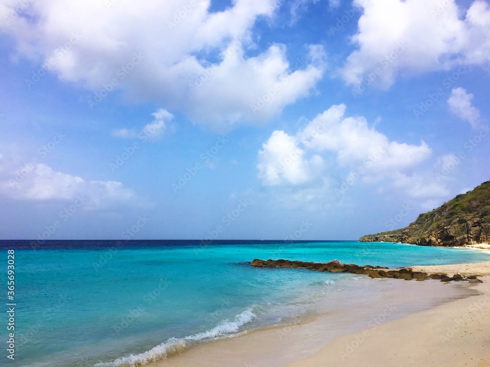tropical beach with blue sky in Curacao
