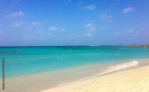 tropical beach with clear blue water and sky