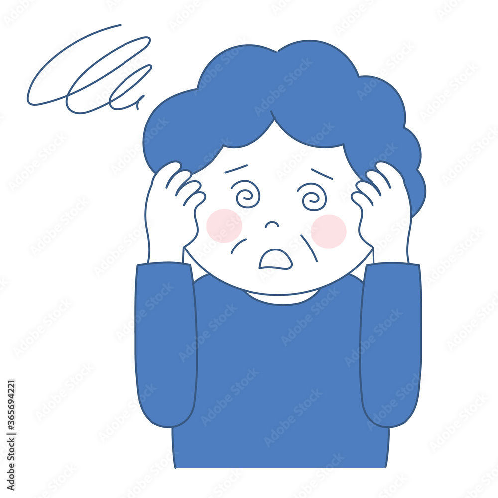 Sick dizzy woman suffering a headache. Vector illustration isolated on white background. Sick dizzy woman suffering a headache. Vector illustration isolated on white background.