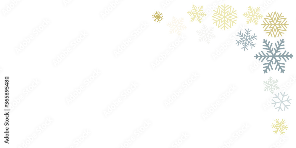 Christmas snowflakes background with place for text. Winter gold and silver snow minimal decoration on white, greeting card. New Year Holidays subtle backdrop. Vector illustration EPS 10 Christmas snowflakes background with place for text. Winter gold and silver snow minimal decoration on white, greeting card. New Year Holidays subtle backdrop. Vector illustration EPS 10