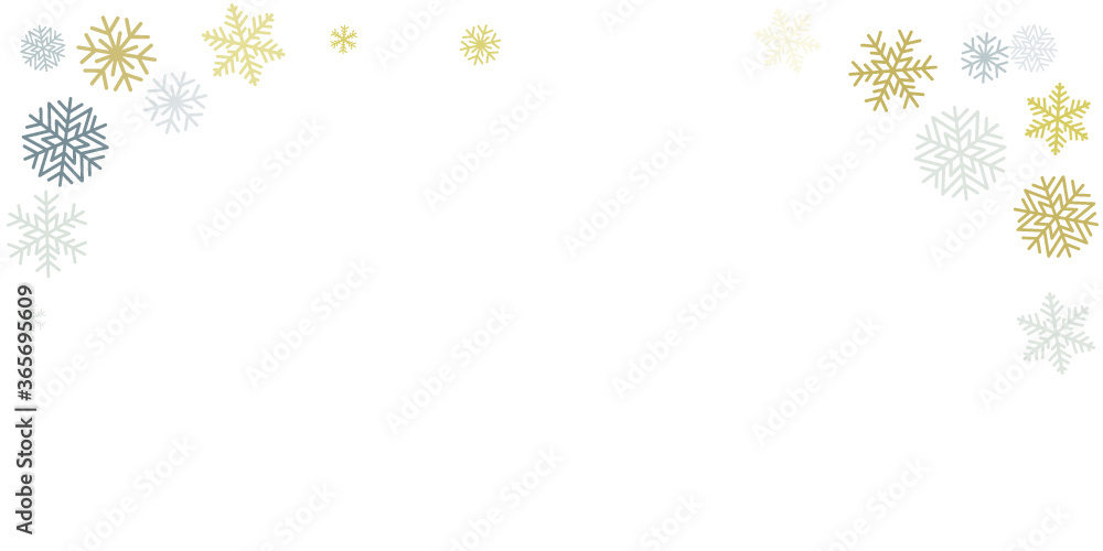 Christmas snowflakes background with place for text. Winter gold and silver snow minimal decoration on white, greeting card. New Year Holidays subtle backdrop. Vector illustration EPS 10 Christmas snowflakes background with place for text. Winter gold and silver snow minimal decoration on white, greeting card. New Year Holidays subtle backdrop. Vector illustration EPS 10