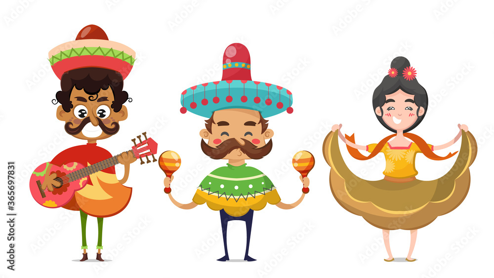 Fototapeta premium Mexican characters in folk clothing