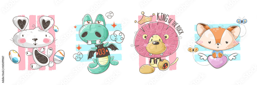 Naklejka premium Set of cute animal illustrations