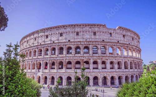 Rome Italy  impressive view of the Colosseum ancient amphitheater under clear blue sky
