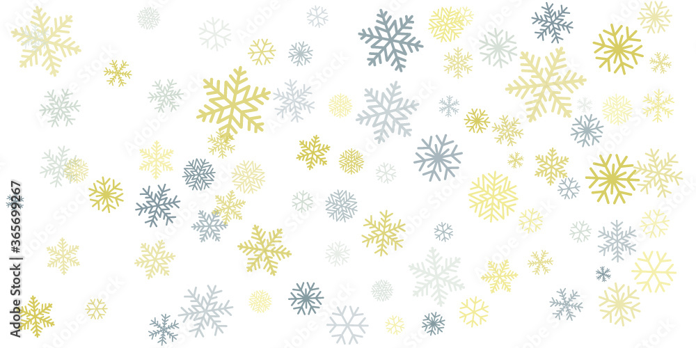 Christmas snowflakes background with place for text. Winter gold and silver snow minimal decoration on white, greeting card. New Year Holidays subtle backdrop. Vector illustration EPS 10 Christmas snowflakes background with place for text. Winter gold and silver snow minimal decoration on white, greeting card. New Year Holidays subtle backdrop. Vector illustration EPS 10