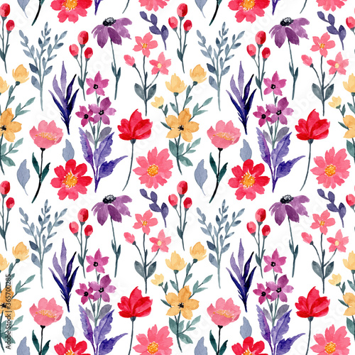 colorful wild floral watercolor seamless pattern