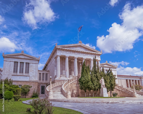the national library of Athens old classical building white marble facade, Greece