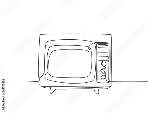 One single line drawing of retro old fashioned tv with wooden frame. Antique vintage analog television concept continuous line draw design vector graphic illustration