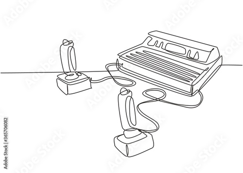 One continuous line drawing set of retro old classic console video game player machine with joystick. Vintage arcade game item concept single line draw design vector illustration graphic