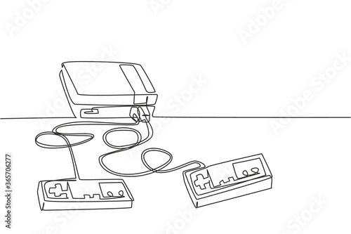 One continuous line drawing of retro old classic console video game player. Vintage arcade game item concept single line draw design vector illustration
