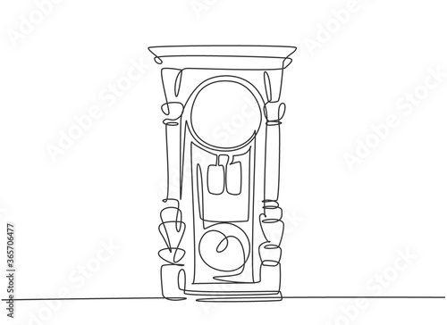 One single line drawing of retro old classic wooden wall clock. Vintage antique timepiece item concept continuous line graphic draw design vector illustration