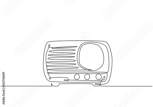 One continuous line drawing of retro old classic radio player. Vintage analog audio speaker item concept single line draw design vector graphic illustration
