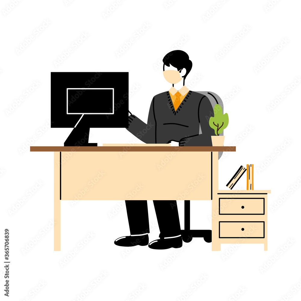 male secretary wearing face mask at her workplace male secretary wearing face mask at her workplace