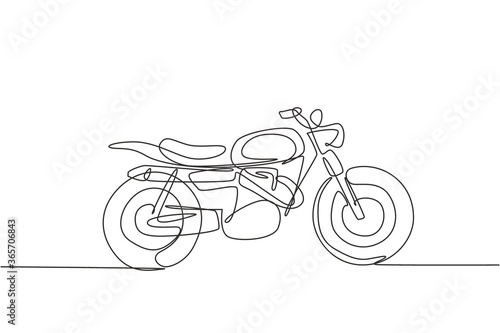 One continuous line drawing of retro old vintage motorcycle icon. Classic motorbike transportation concept single line graphic draw design vector illustration
