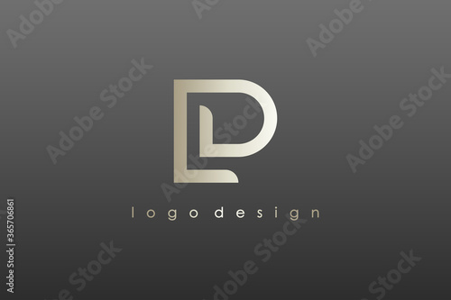 Abstract Initial Letter L and P Linked Logo. Gold Linear Style isolated on Black Background. Usable for Business, Technology and Branding Logos. Flat Vector Logo Design Template Element