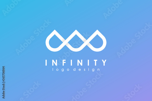 Infinity Logo. White Geometric Line Style isolated on Blue and Purple Gradient Background. Usable for Business and Branding Logos. Flat Vector Logo Design Template Element