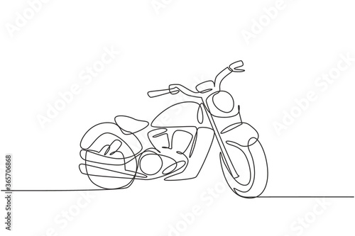 One continuous line drawing of retro old vintage motorcycle icon. Classic motorbike transportation concept single line draw graphic design vector illustration