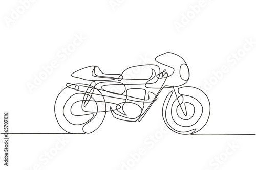 One single line drawing of old retro vintage motorcycle. Vintage motorbike transportation concept continuous line draw design graphic vector illustration