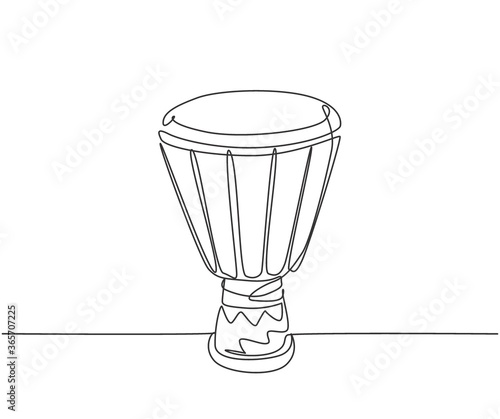 One continuous line drawing of traditional african ethnic drum, tom-tom. Trendy percussion music instruments concept single line graphic draw design vector illustration