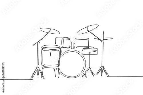 One single line drawing of drum band set Fotobehang