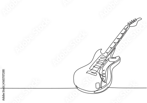 Single continuous line drawing of electric guitar. Stringed music instruments concept. Modern one line draw graphic design vector illustration