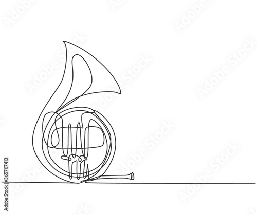 Single continuous line drawing of pocket trumpet. Dynamic wind music instruments concept one line draw design graphic vector illustration