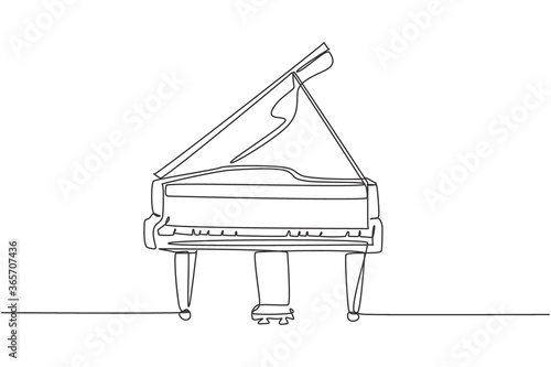 One continuous line drawing of luxury analog grand piano. Trendy classical music instruments concept single line draw design graphic vector illustration