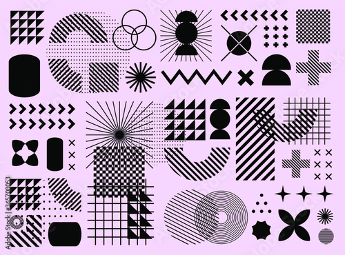 Minimal artwork with different colorful shapes and figures. Neo-memphis mid century modern composition of simple bold forms.