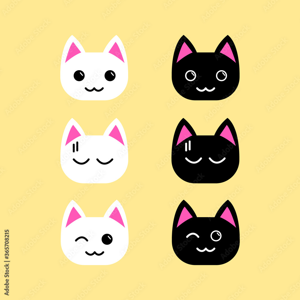 Fototapeta premium Cute cartoon head cat illustration vector black and white collection