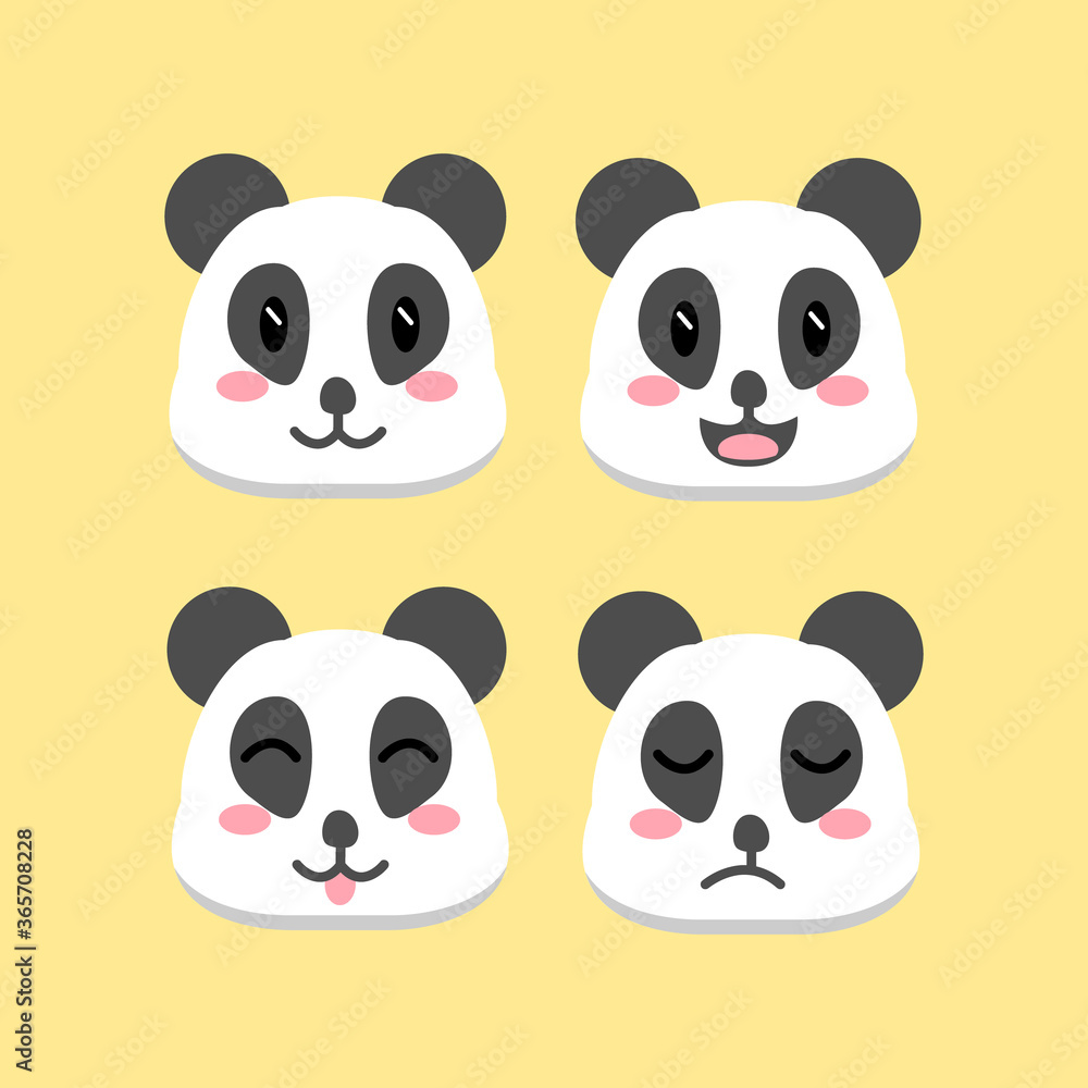 Cute cartoon head panda illustration vector design collection