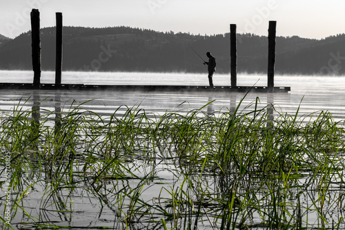 Dock with Fisherman on Chatcolet Lake, ID photo